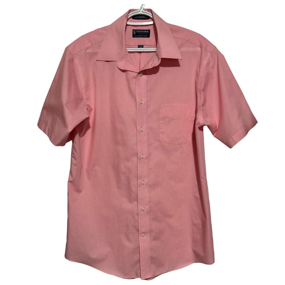 Stafford Men's Essentials‎ Classic Fit Short Sleeve Button Front Shirt Size 16